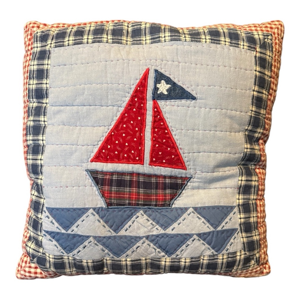 Nautical Red and Blue Sailboat Decorative Pillow